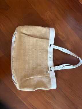 Cole Haan Beige Woven Tote with White Trim